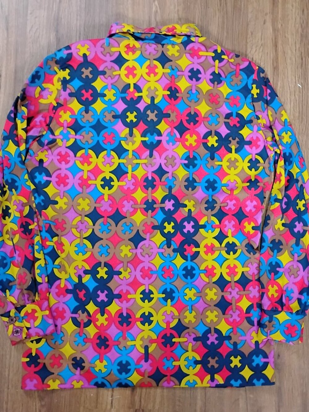 Vintage Alice Stuart Psychedelic Tiles Polyester Disco Shirt - Picture 5 of 5